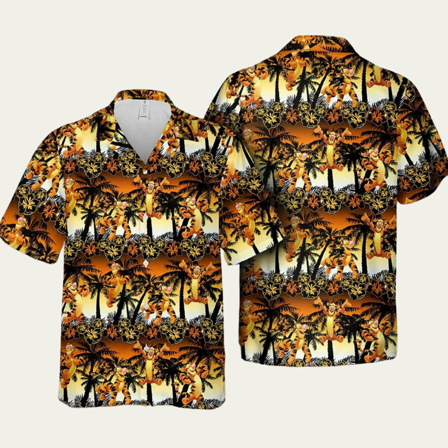 Winnie the pooh tigger palm tree flower sunset summer hawaiian shirt Hawaii Shirt Shorts & Flip Flops