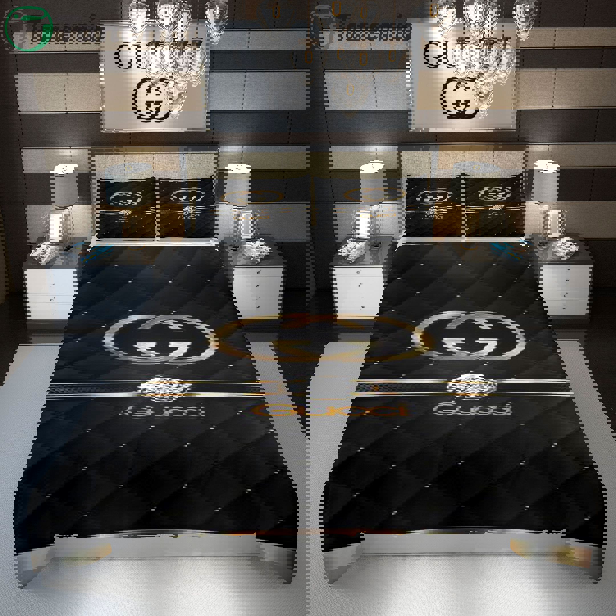 Diamond gucci logo inspired duvet cover bedding set (duvet cover