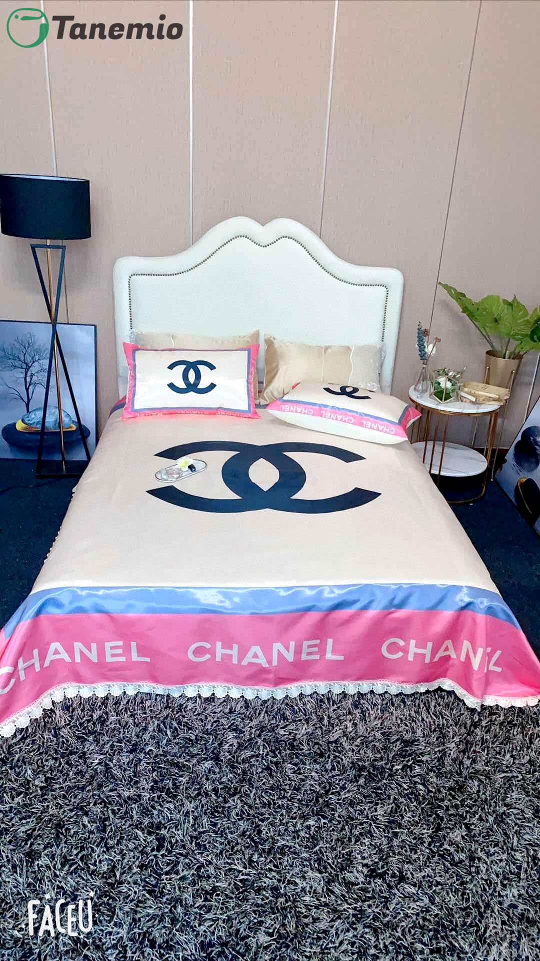 Chanel white pink cute 6 bedding sets duvet cover sheet cover pillow