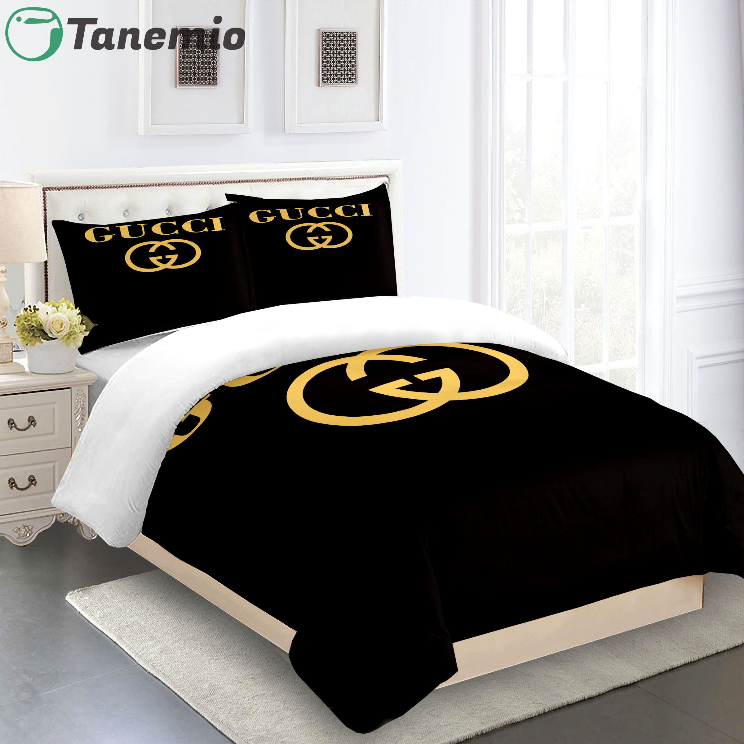 Gucci bedding set black and gold luxury bed sheets