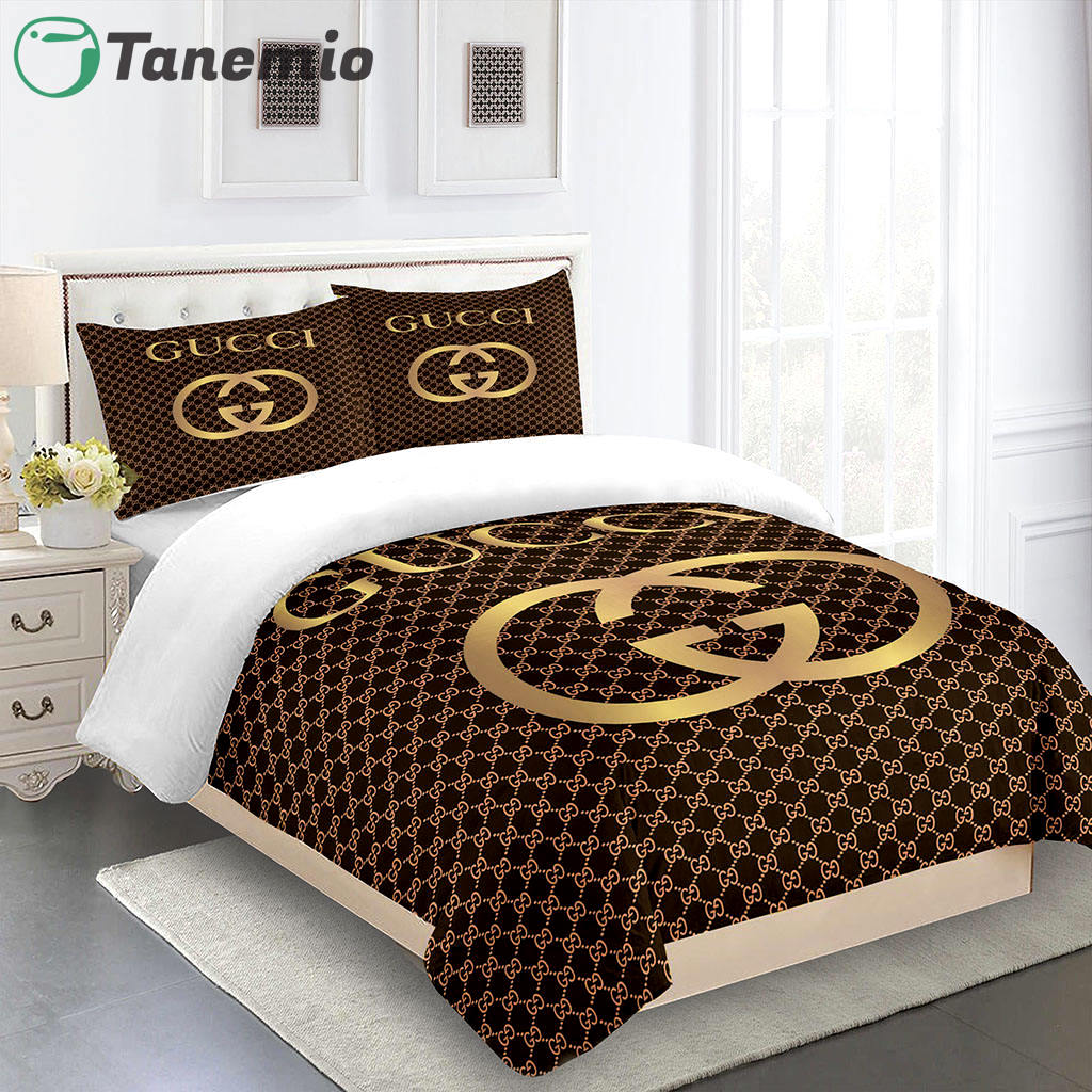 Duvet Covers and Pillow Case set Gucci bedding set dark brown and