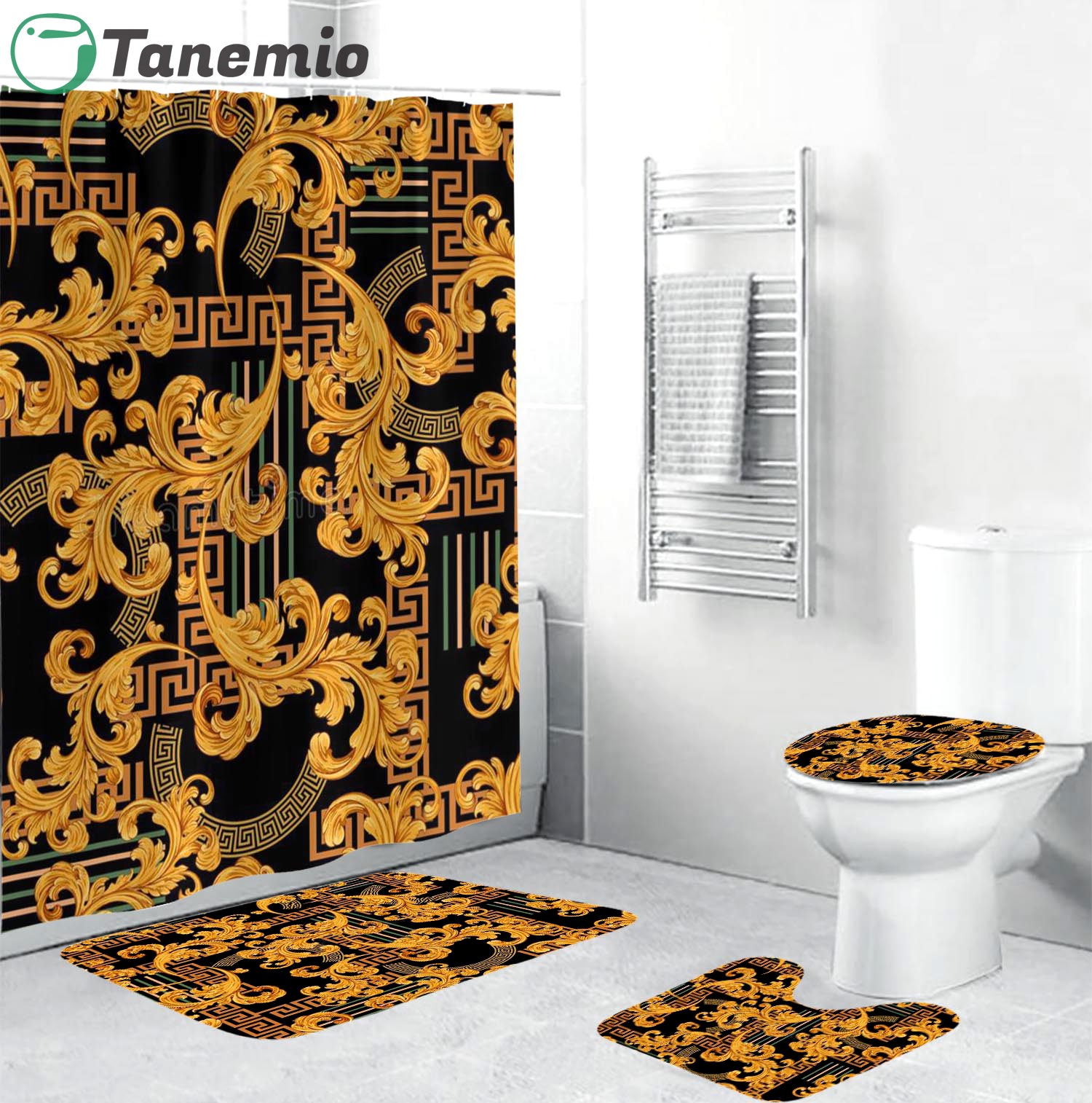 Gianni versace bathroom set hot 2023 luxury shower curtain bath rug mat