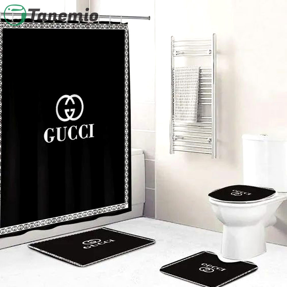 Gucci black bathroom set hot 2023 luxury shower curtain bath rug mat
