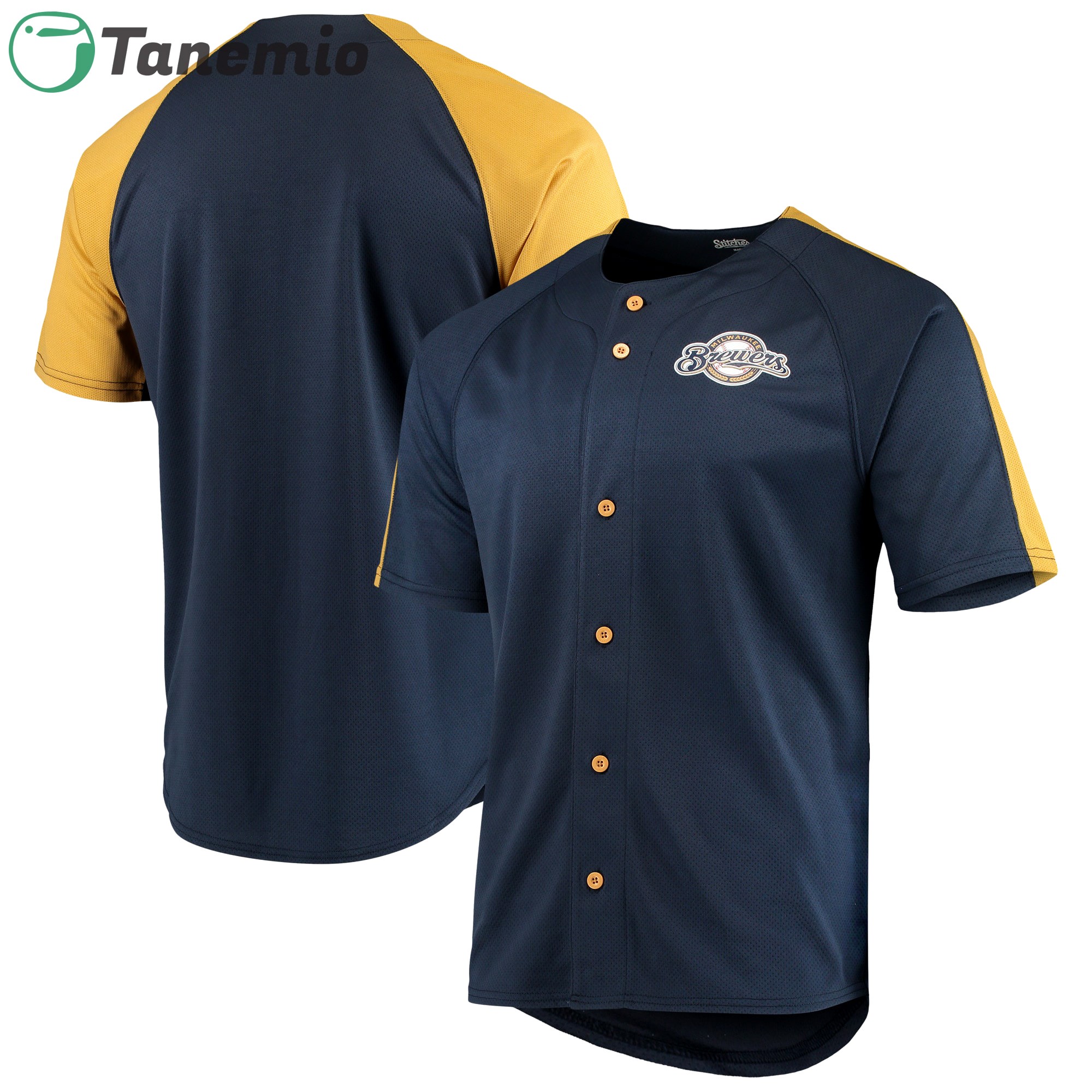 Milwaukee brewers stitches logo button-up jersey color navy  Baseball MLB Jersey MLB Baseball Replica Sports For Fans