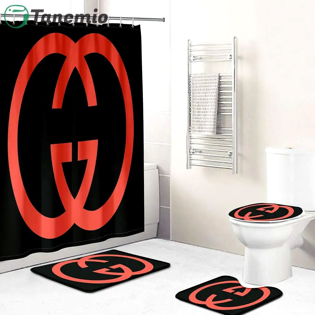 Gucci black bathroom set hot 2023 luxury shower curtain bath rug mat
