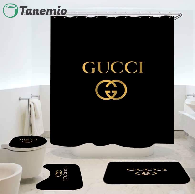 Gucci black bathroom set hot 2023 luxury shower curtain bath rug mat