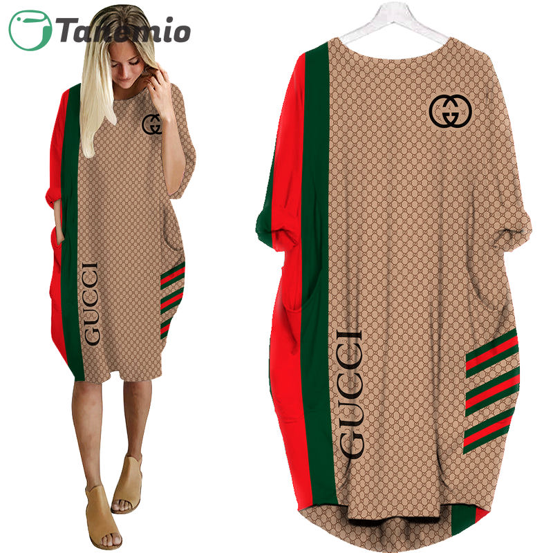 Gucci brown stripe batwing pocket dress luxury brand clothing clothes outfit for women ht Batwing Pocket Dress