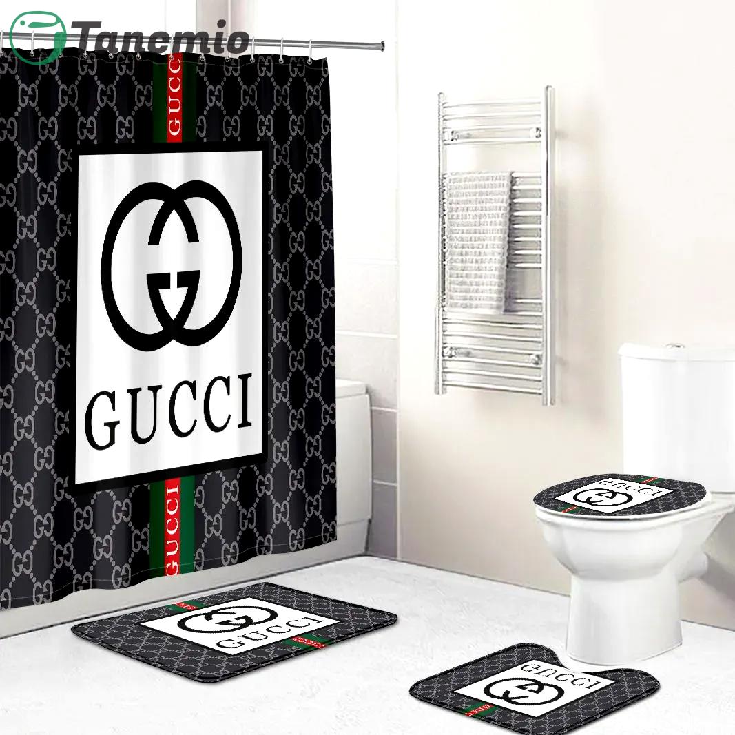 Gucci gc luxury bathroom set gray and black white logo shower curtain