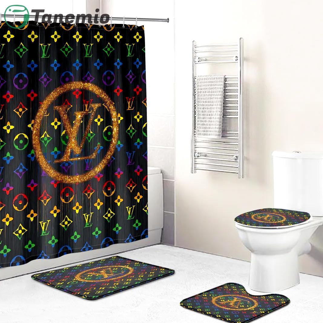 Shower curtains lv louis vuitton rainbow colors full bath mat sets shower curtain 412 Bathroom Set