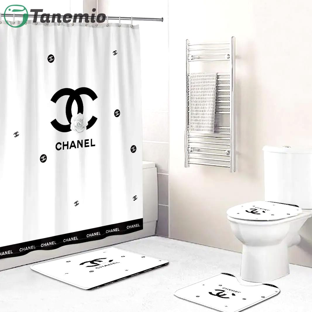 Chanel shower curtain white and black flowers luxury bathroom set 86