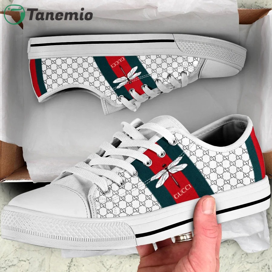Gucci white stripe low top canvas shoes sneakers hot best for men women 90 lwcs Low Top Canvas Shoes