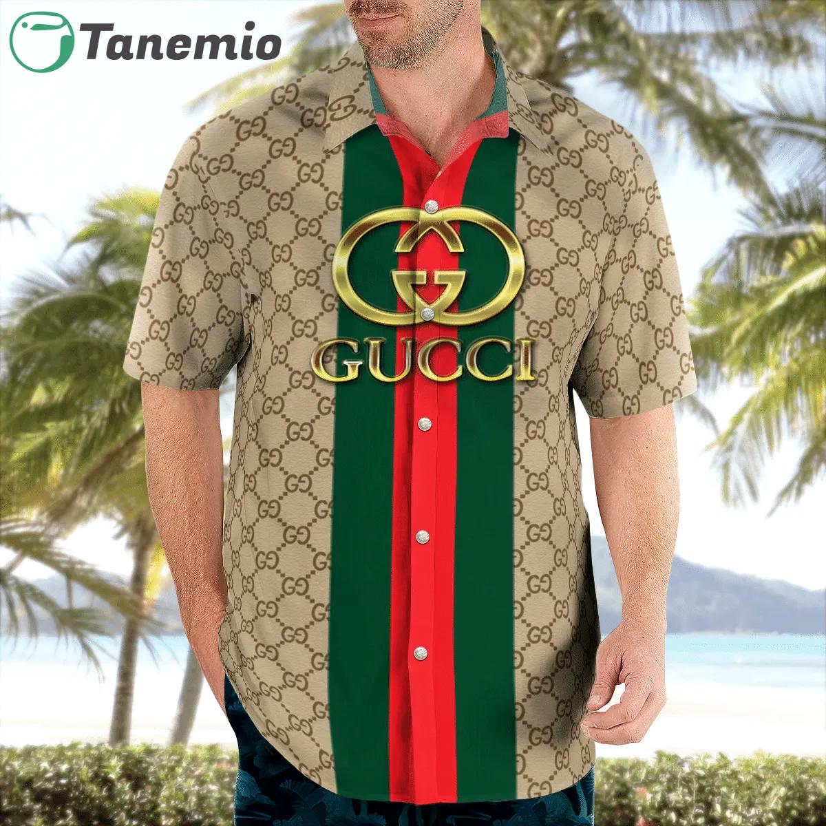 Gucci cream stripes luxury brand premium fashion hawaii shirt for men 34 Hawaii Shirt