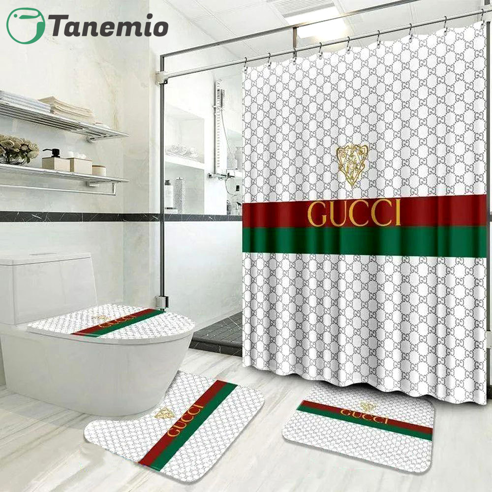 Gucci monogram bathroom set hot 2023 luxury shower curtain bath rug mat