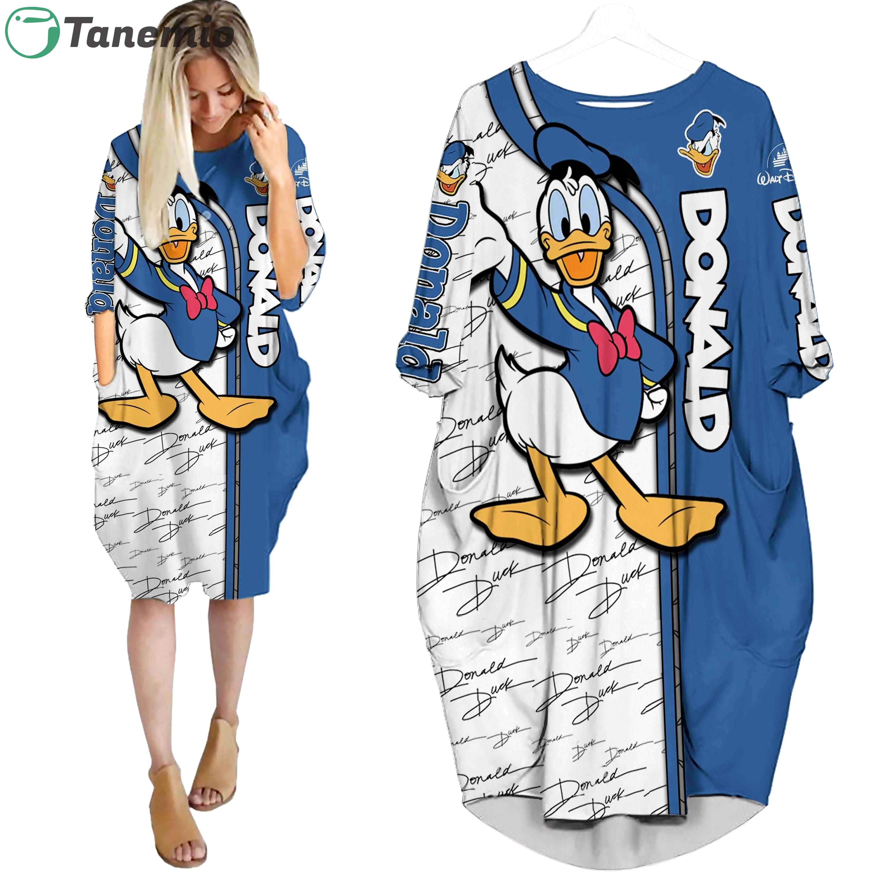 Donald duck pattern cute disney cartoon batwing pocket dress outfits women hn Batwing Pocket Dress