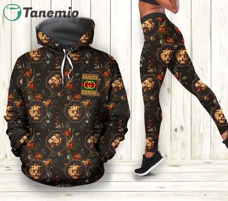 Gucci lion hoodie leggings luxury brand clothing clothes outfit for women 147 hcst 54 Hoodie Leggings Set