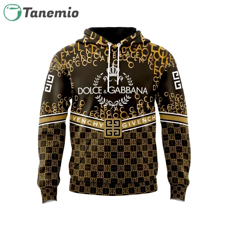 Givenchy dolce & gabbana golden logo brown unisex hoodie outfit for men women luxury brand clothing Hoodie 3D