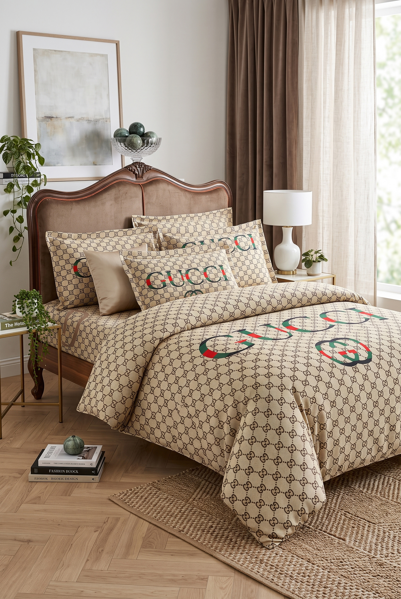 Luxury Gucci-Style Bedding Set - Premium Monogram Duvet Cover & Sheets