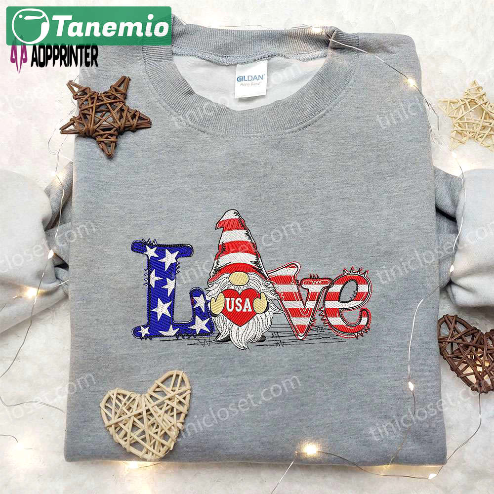 4th of july gnome patriotic embroidered shirt – perfect national day gift! Embroidered Shirt