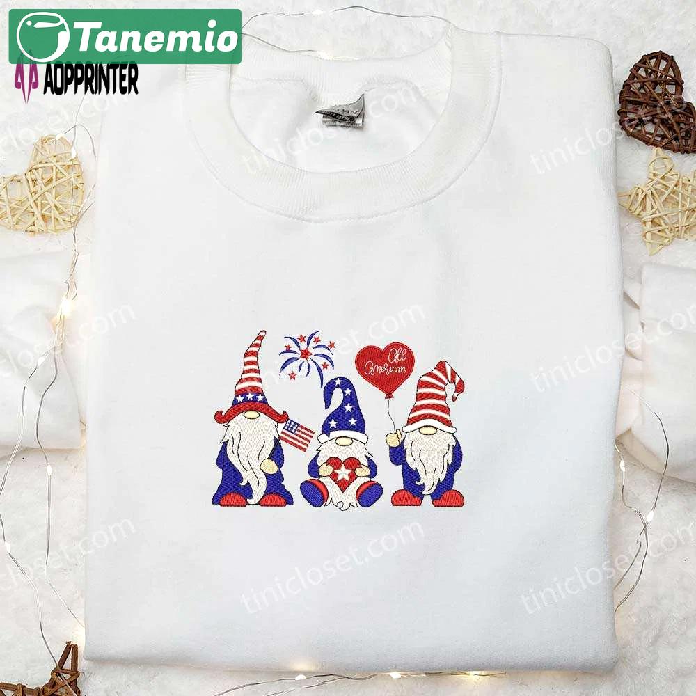 4th of july gnomes patriotic embroidered shirt – all american national day gifts Embroidered Shirt