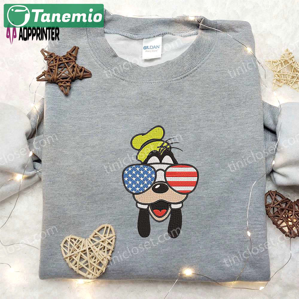 4th of july goofy shirt: patriotic disney embroidered tee with glasses Embroidered Shirt