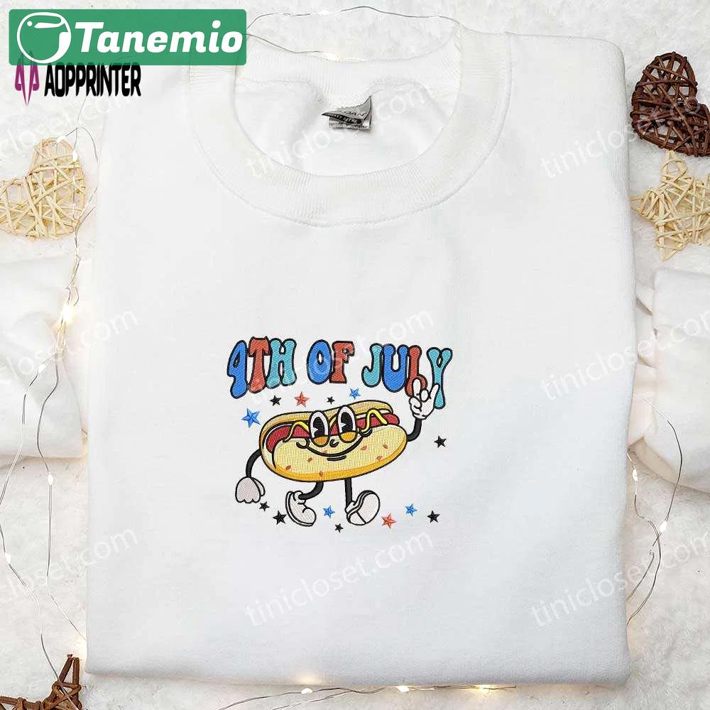 4th of july hotdog embroidered shirt: funny gift for national day Embroidered Shirt