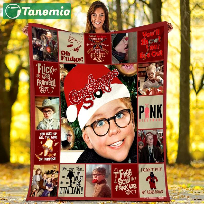A christmas story fleece blanket, ralphie blanket, leg lamp oh fudge pink nightmare, christmas movie blanket, christmas gift, birthday gifts Quilt Blanket