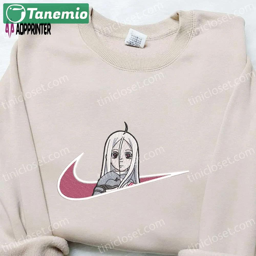 Anime embroidered hoodie: shiro x swoosh & deadman wonderland collection – customizable sweatshirt Embroidered Shirt