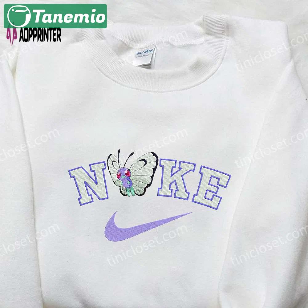 Anime embroidered hoodie & shirts: butterfree x nike & pokemon inspired – shop now! Embroidered Shirt