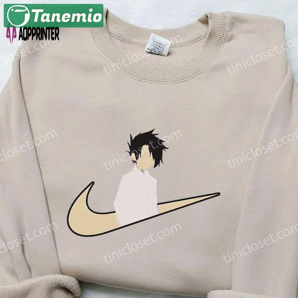 Anime embroidered hoodie & shirts: ray x nike swoosh promised neverland & nike inspired Embroidered Shirt