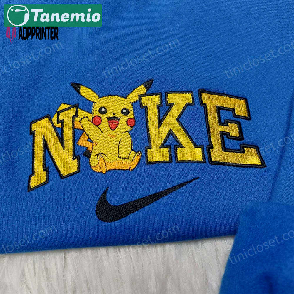 Anime embroidered nike pikachu shirt hoodie & sweatshirt: custom pokemon apparel Embroidered Shirt