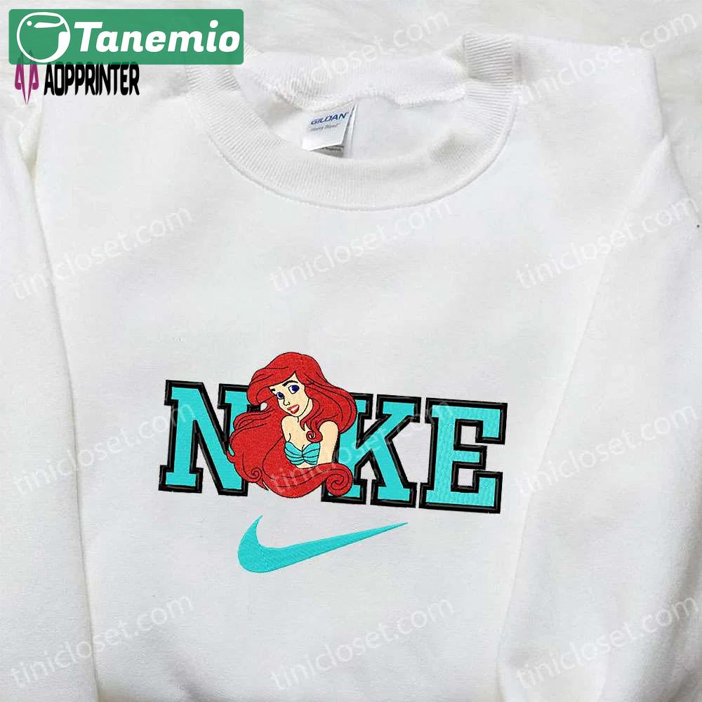 Ariel x nike cartoon embroidered shirt – the little mermaid inspired nike tee Embroidered Shirt