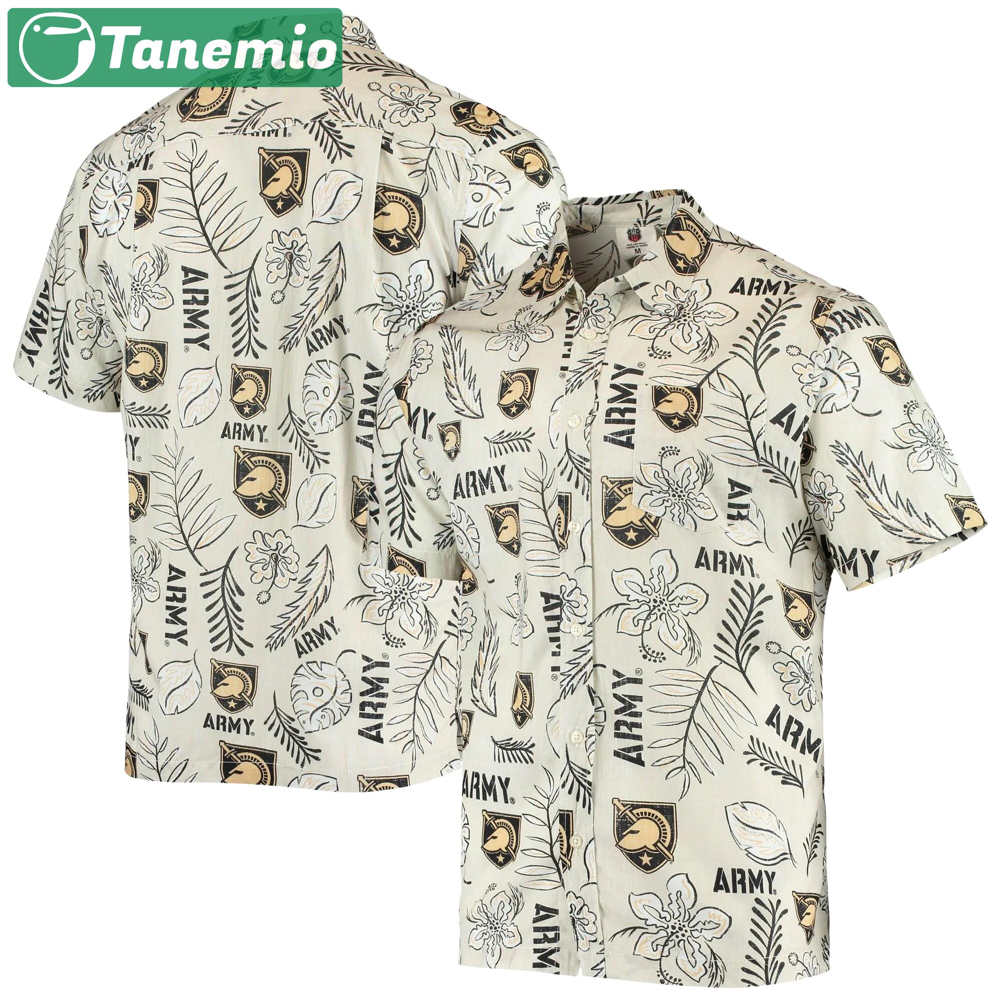 Army black knights wes & willy vintage floral button-up shirt â€“ tan Hawaii Shirt Shorts & Flip Flops