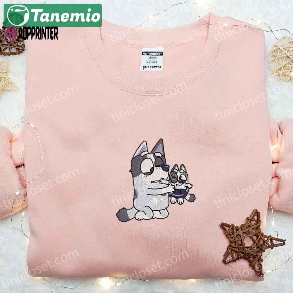 Aunt trixie & muffin embroidered shirt bluey cartoon hoodie – perfect mother s day gift Embroidered Shirt