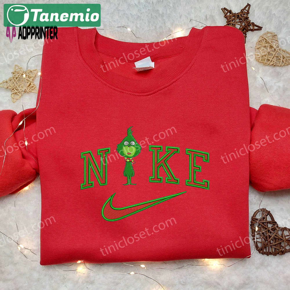 Baby grinch x nike embroidered shirt: unique movie characters design on nike shirt Embroidered Shirt