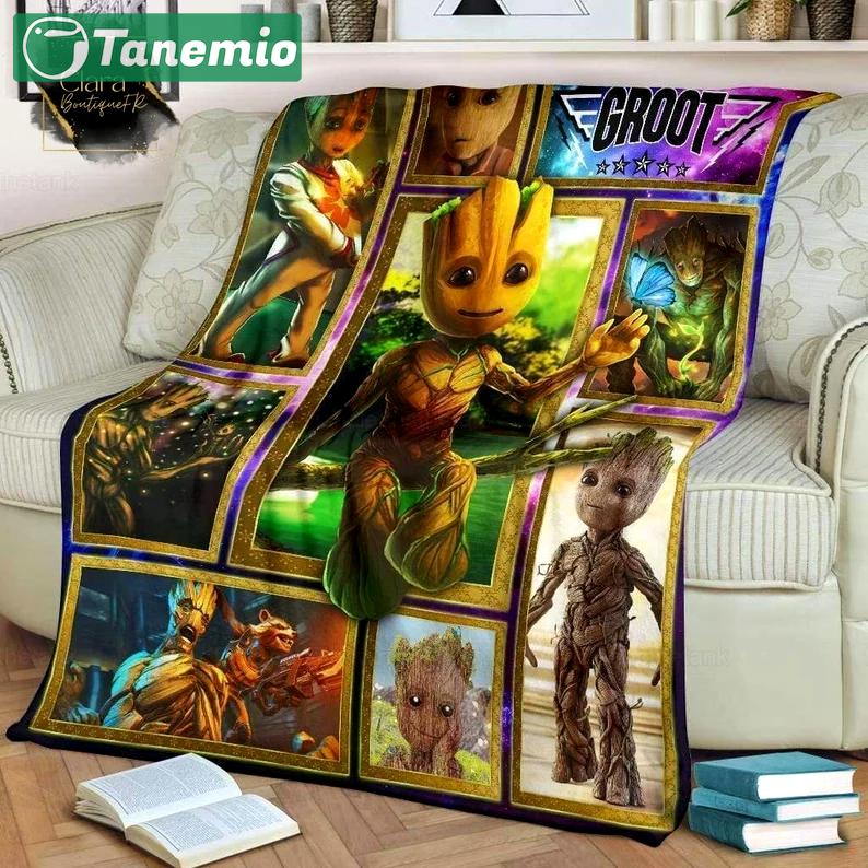 Baby groot fleece blanket, mink sherpa blanket, baby groot lovers gift, naughty baby groot blanket, naughty baby blanket gift Quilt Blanket
