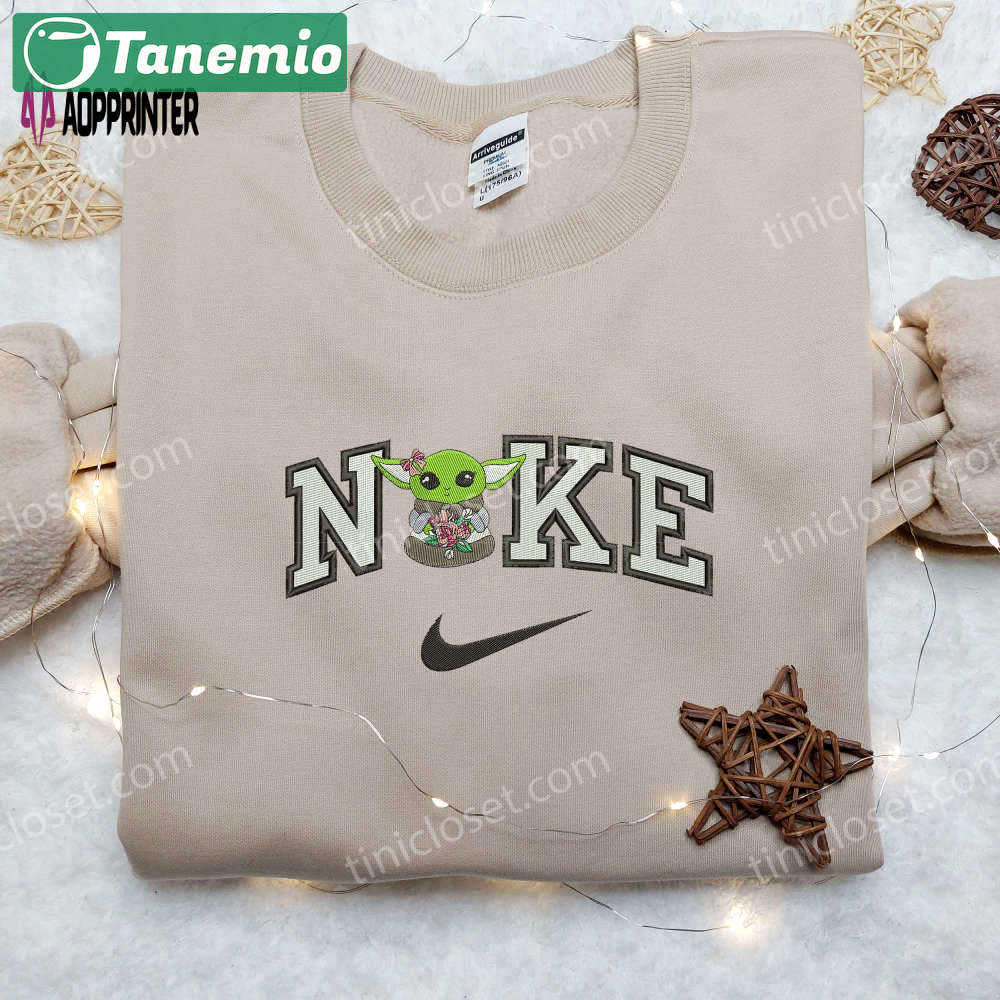 Baby yoda flower & movie cartoon star wars nike embroidered shirt Embroidered Shirt