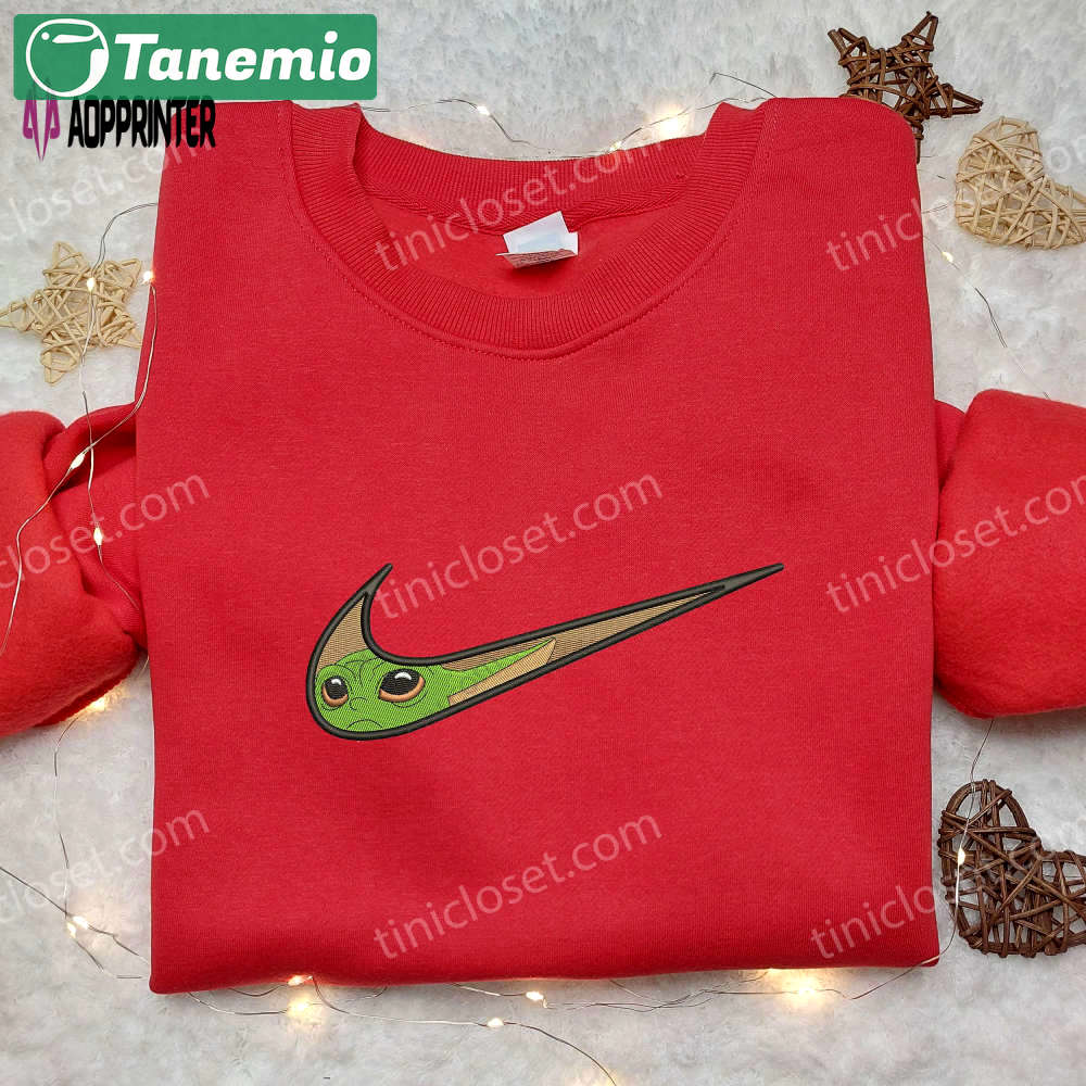 Baby yoda nike swoosh embroidered shirt – star wars inspired nike design Embroidered Shirt