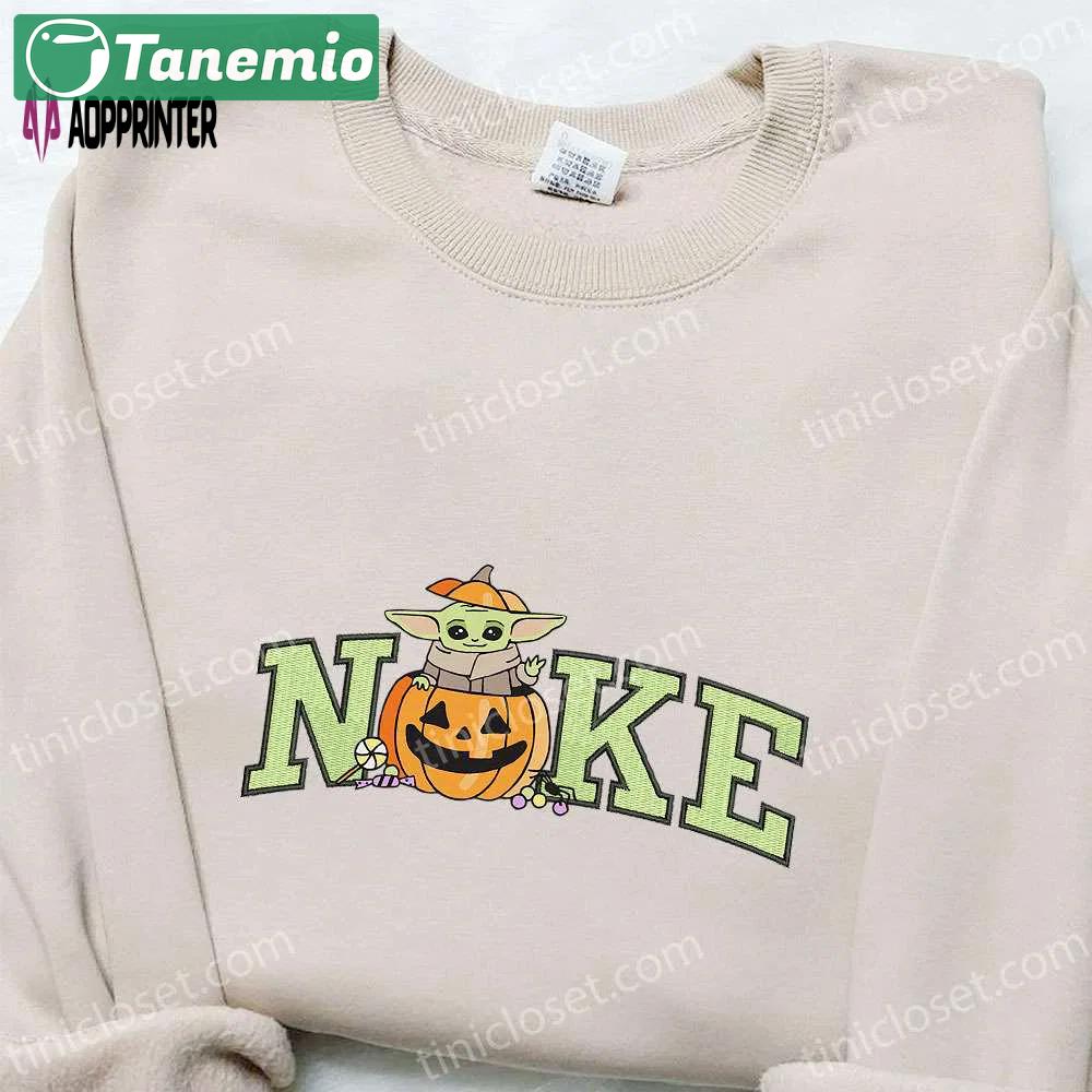 Baby yoda pumpkin x nike embroidered sweatshirt: spooktacular halloween gift! Embroidered Shirt