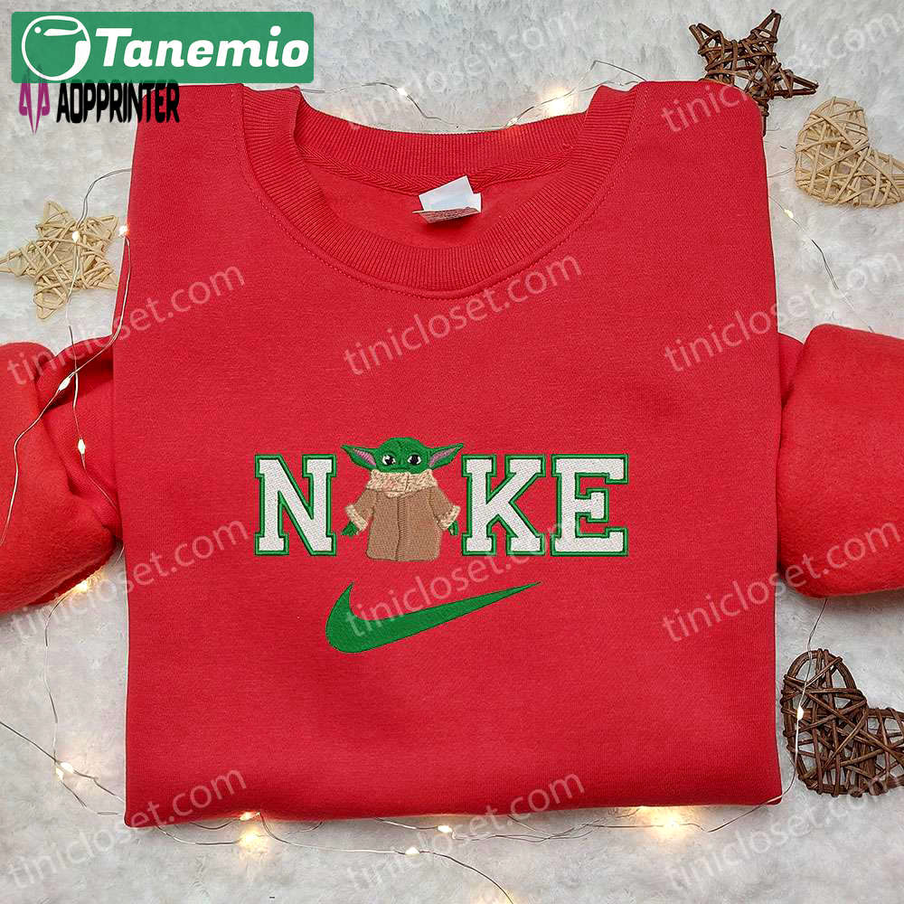 Baby yoda x nike embroidered shirt: star wars movie inspired Embroidered Shirt