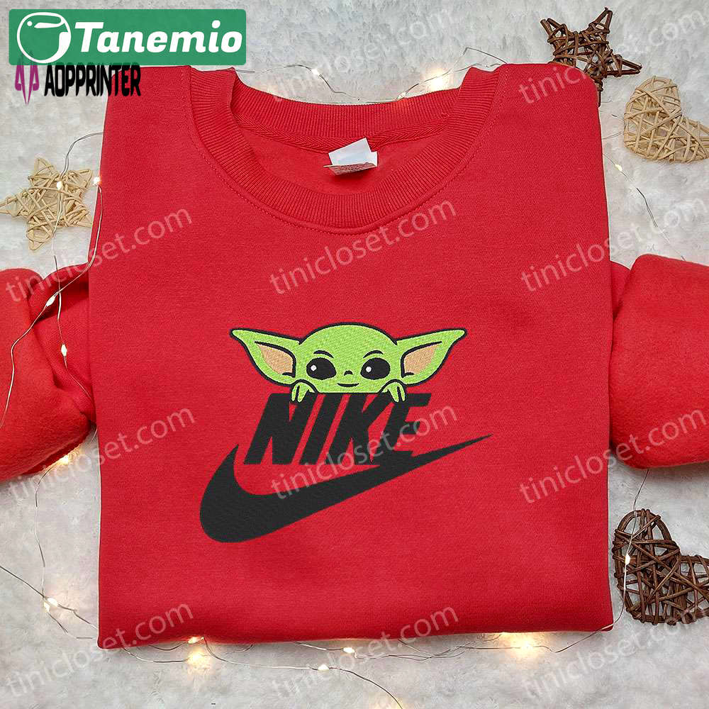 Baby yoda x nike movie embroidered sweatshirt: best nike inspired shirt perfect family gift Embroidered Shirt