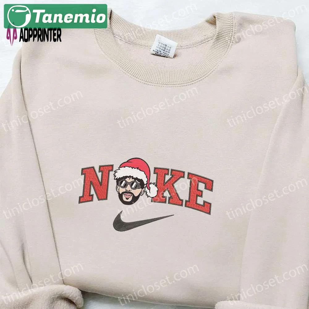 Bad bunny head santa hat christmas x nike embroidered sweatshirt – ultimate christmas gift idea Embroidered Shirt