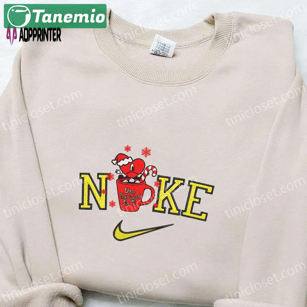 Bad bunny mug candy cane x nike embroidered sweatshirt – movie christmas shirt best gift ideas Embroidered Shirt
