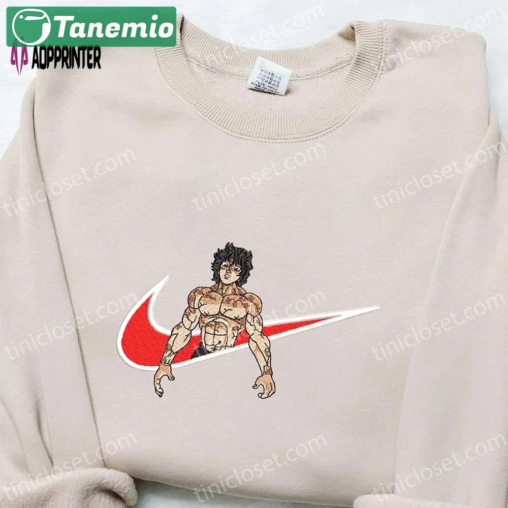 Baki hanma x nike swoosh anime embroidered tshirt: perfect nike-inspired gift for family Embroidered Shirt