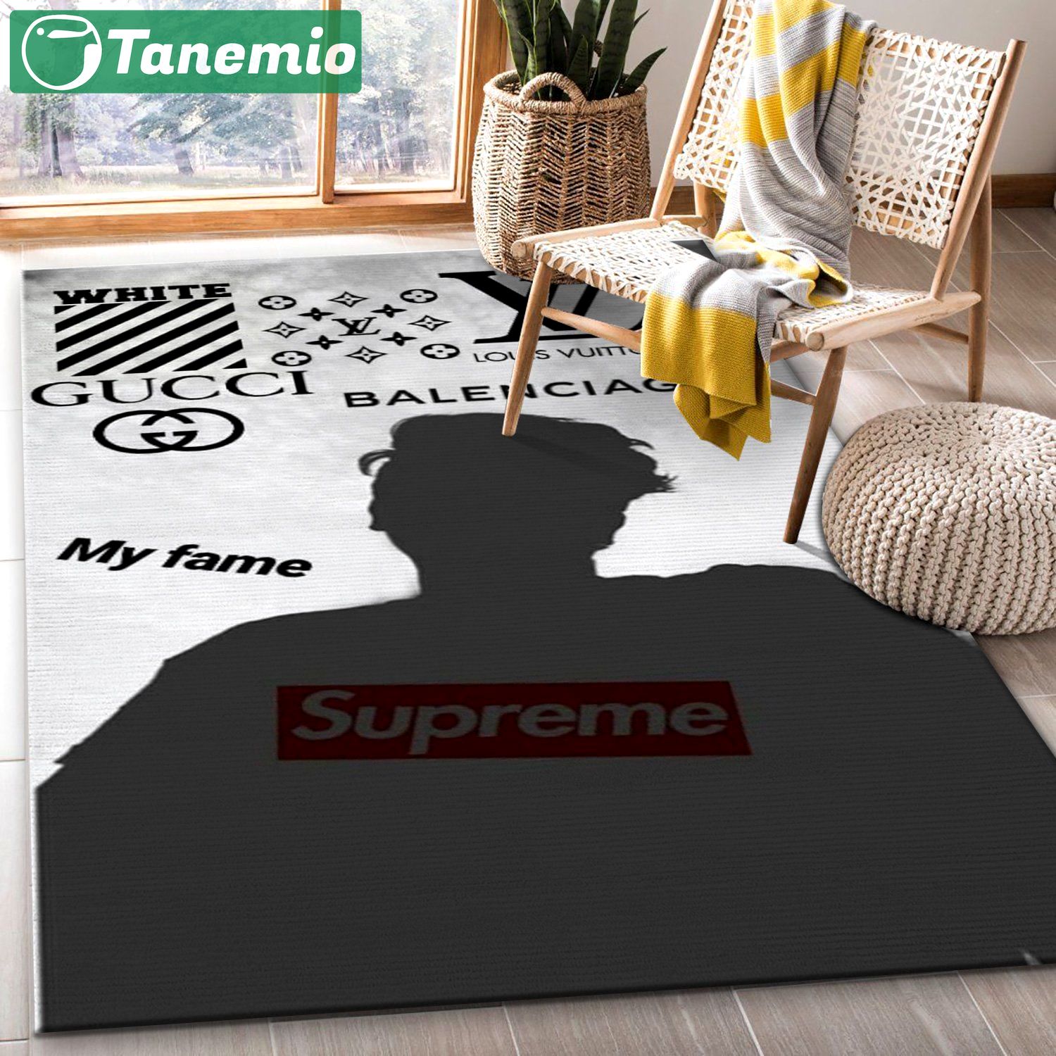 Balenciaga gucci louis vuitton supreme off-white fame logo type 590. Upgrade Your Living Room with Luxury Home Decor: Area Carpets, Floor Decor, Door Mats, and Hot Gift Items with style a High-End Fashion Brand Rectangle Rug