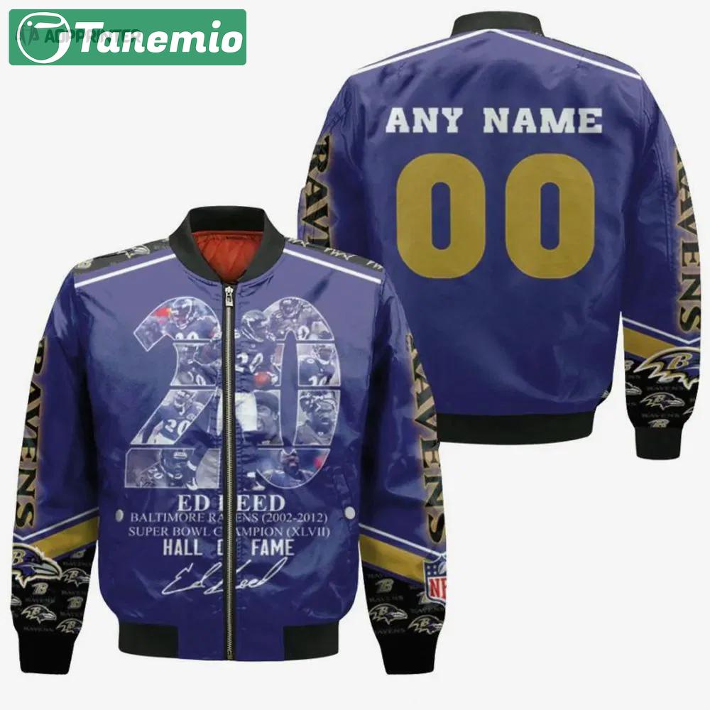 Baltimore ravens ed reed with custom name number bomber jacket – blue Bomber Jacket
