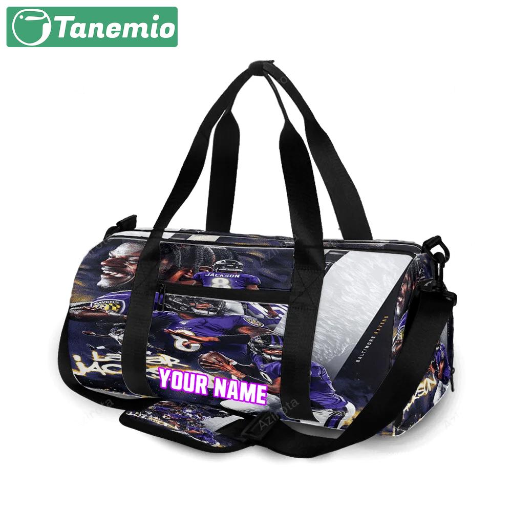 Baltimore ravens lamar jackson 8 v11 personalized name travel bag gym bag 1235 Travel Bag