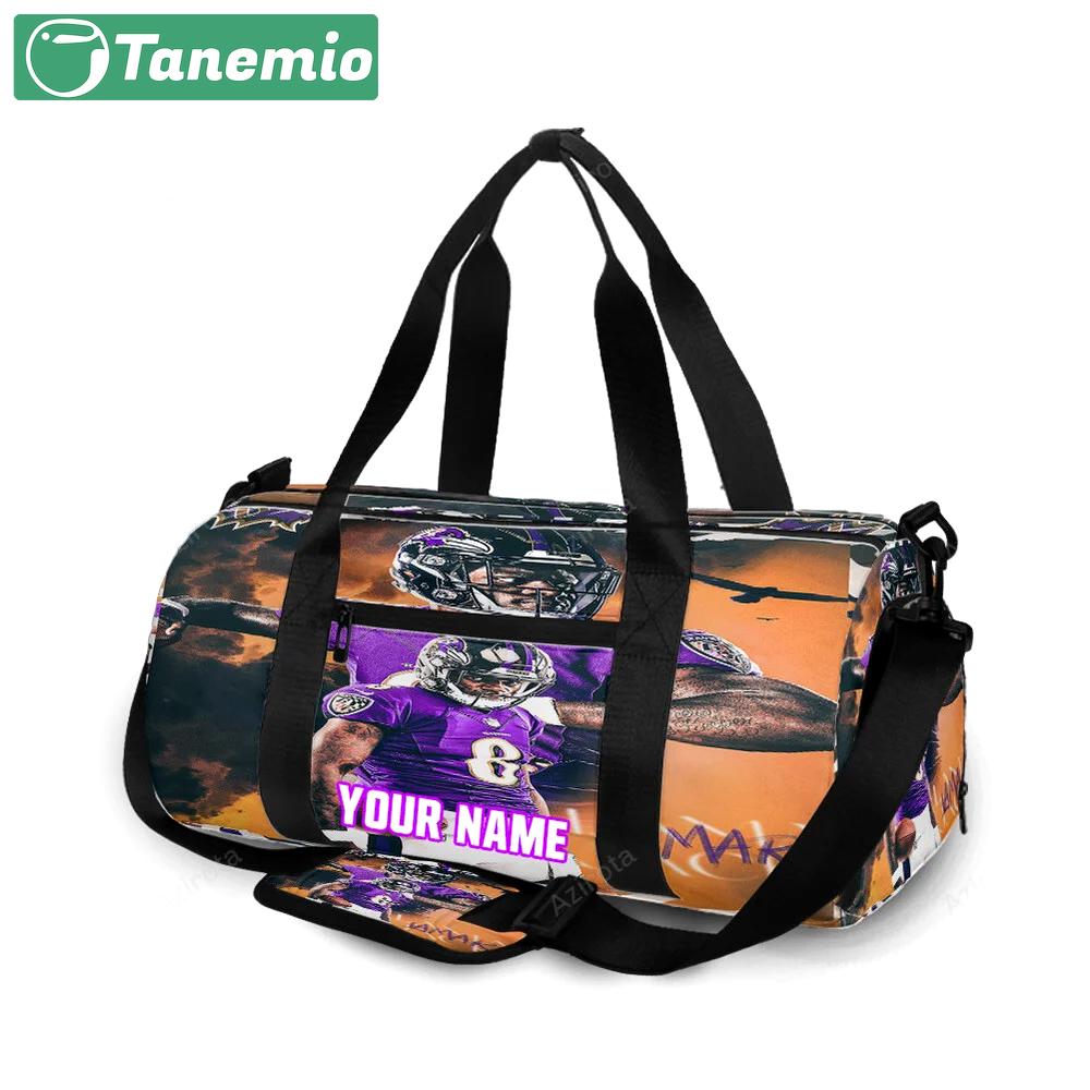 Baltimore ravens lamar jackson 8 v21 personalized name travel bag gym bag 1695 Travel Bag