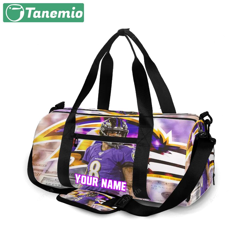 Baltimore ravens lamar jackson 8 v3 personalized name travel bag gym bag 479 Travel Bag