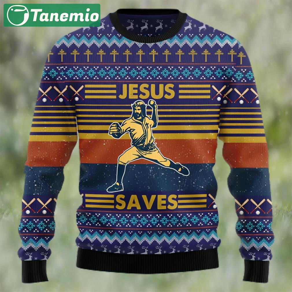 Baseball jesus save ugly christmas sweater Christmas Ugly Sweater