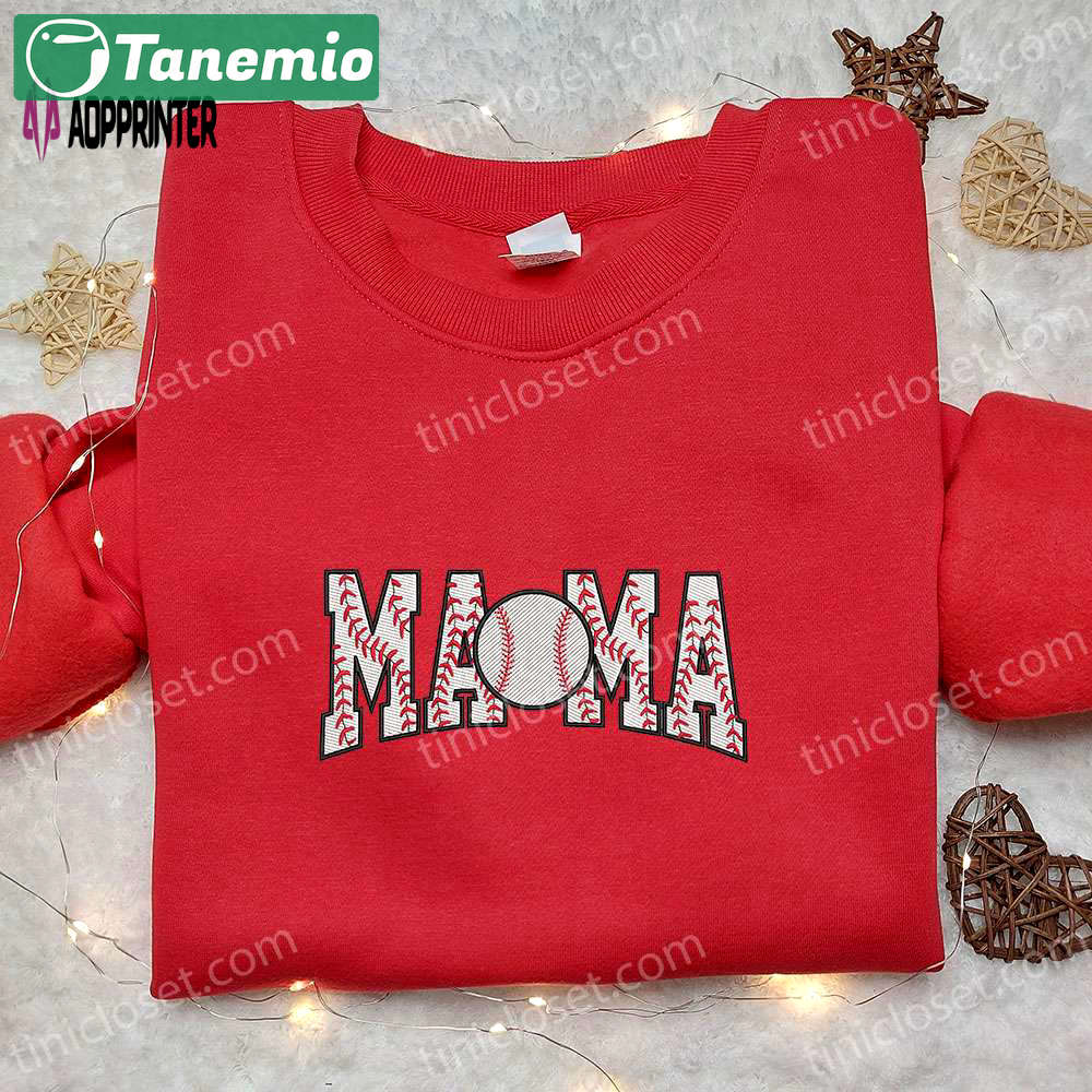 Baseball mama embroidered shirt & sports hoodie: perfect mother’s day gift idea Embroidered Shirt